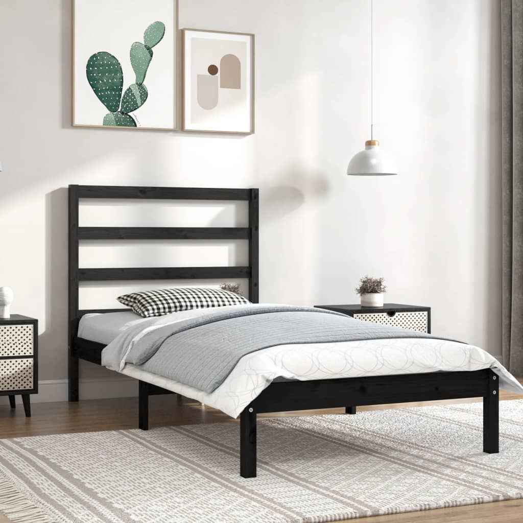vidaXL Estrutura cama pequena solteiro 75x190 cm madeira maciça preto